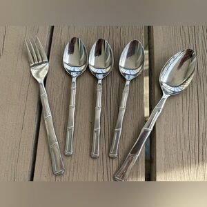 Lot of 5 Vintage National ESCAPADE Stainless Bamboo Japan  Quality Silverware